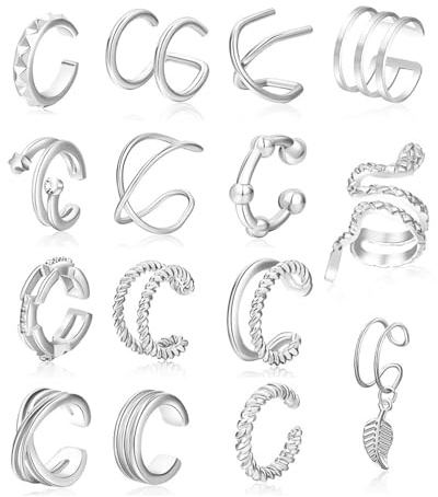 TPZORJX 15 PCS Ear Cuff Orecchini Set Orecchini Senza Buco Non Piercing Cartilagine Catena Polsino Orecchini Ear Clip per Donne Regolabile Serpente Farfalla Wrap Orecchini Clip Finta Earcuffs