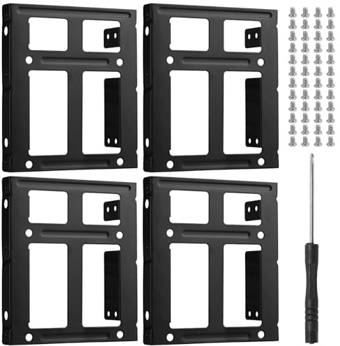 Hulvyzu 4 PCS Support pour Disque Dur, Cadre de Montage pour Disques Durs 2,5 vers 3,5 Kit de Montage pour Disque Dur ssd Cadre de Montage Interne pour Disque Dur HDD/ssd avec 48 Vis et Tournevis