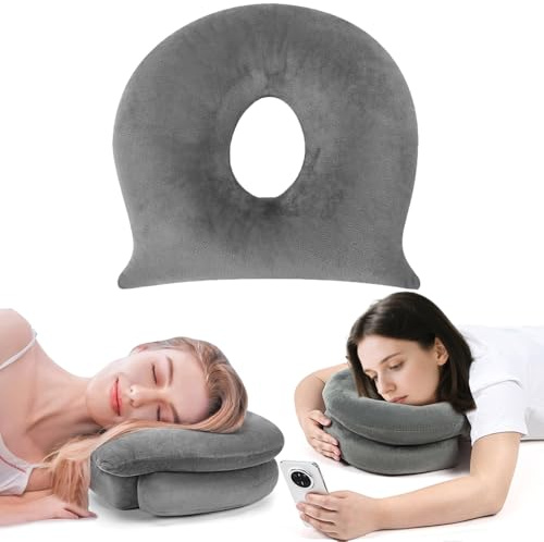 Sajeure Side Sleeper Pillow with Neck Support - Neck Pillow with Ear Hole for Rotator Cuff, Ear Pain Relief, Raise Head Relieve Neck Shoulders Pressure, Ideal for Face Down Stomach Sleepers, Grey