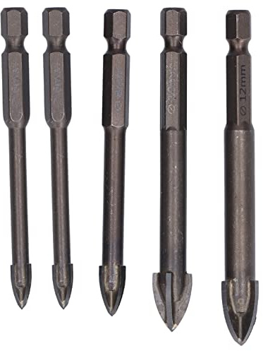 Set di 5 punte per trapano a croce per piastrelle, apri fori per cemento con codolo esagonale in carburo, punte trapano multifunzionali per vetro, piastrelle di ceramica,