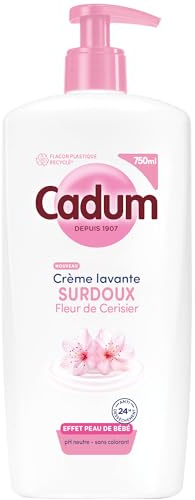 Cadum Crème Lavante Fleur de Cerisier & Huile d'Amande Douce Bio - Soin 24h Anti-Dessèchement - Formule Hypoallergénique pH Neutre Sans Savon - Toute la Famille dès 3 ans - Flacon 100% Recyclé