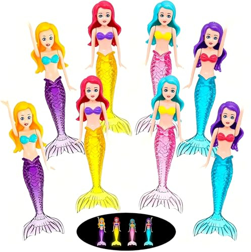 YOUYIKE 4/8 Pezzi Sirena Immersione Giocattoli,Giocattolo Subacqueo per Piscina, Giochi Piscina Bambini per Piscina e Vasca da Bagno, Caccia al Tesoro in Spiaggia e Allenamento Subacqueo