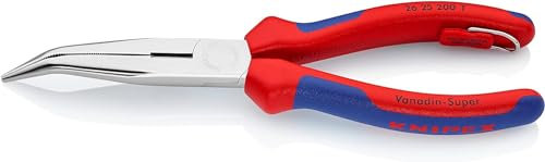 Knipex Flachrundzange mit Schneide (Storchschnabelzange) verchromt, mit Mehrkomponenten-Hüllen, mit Befestigungsöse zum Anbringen einer Absturzsicherung 200 mm (SB-Karte/Blister) 26 25 200 T BK