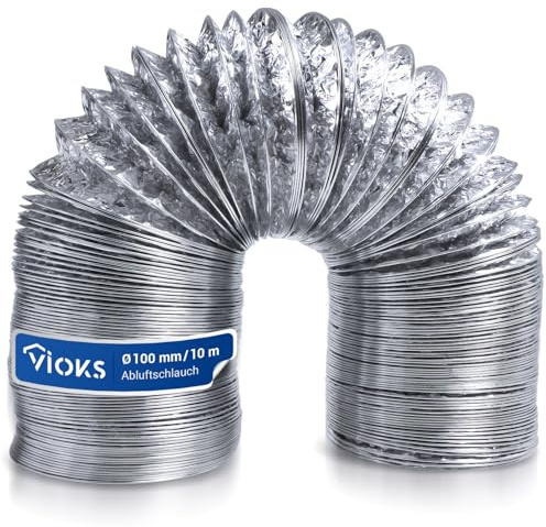 VIOKS 10m Alu Flexrohr 100mm Schlauch für 100erR Luftführungssysteme | Abluftschlauch Klimagerät, Trockner Schlauch, Abluftrohr Dunstabzugshaube, Klima Rohr Flexibel