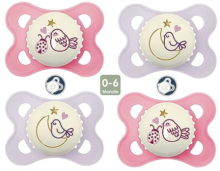 MAM Schnuller Skin Soft Silikon // 0-6 Mo. NIGHT // 4er Set // inkl. 2 Sterilisiertransportboxen