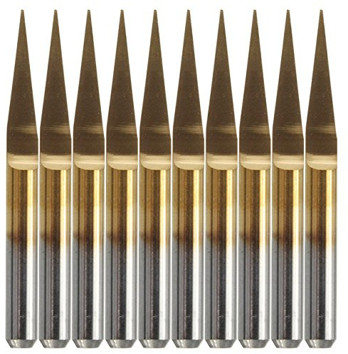HaimoBurg 10 Pezzi incisione in Carburo Rivestito di Titanio 10 gradi,0,1 mm Punte Utensile per Router CNC con incisione di PCB