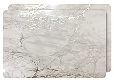 Dainty Home Foiled Granite Thick Cork Heat Resistant Dining Table Placemats Set of 2, 12 x 18 Rectangle, Marbled Silver, 2 Count - 2MC1218SI