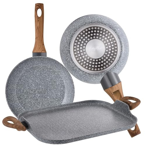 San Ignacio Set 2 Sartenes 18/26 y Asador Grill 35.5 x 28.3 Daimiel, Aluminio Forjado, Inducción