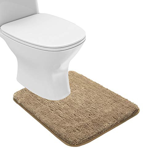 Suchtale Bathroom Contour Rug Non Slip Bath Mat Water Absorbent Soft Microfiber Shaggy Bathroom Mat Machine Washable Bath Rug for Bathroom Thick Plush U Shape Toilet Rug (20 x 24, Sand)