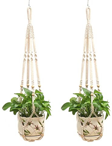 AGSYFFD 2 Stück makramee blumenampel hängetopf für Pflanzen handgewebter Blumentopfständer aus Baumwollseil geeignet für Balkon, Decke, Innen- und Außendekoration (90 cm/35.5 Zoll)