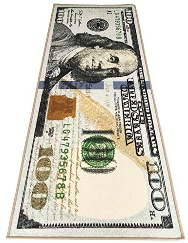 HUAHOO Money Rugs 100 Dollar Bill Läufer, kühler Bereich, Teppich für Wohnzimmer, Küche, Waschlappen, Schlafzimmer, Badezimmermatte (45,7 x 109,2 cm)