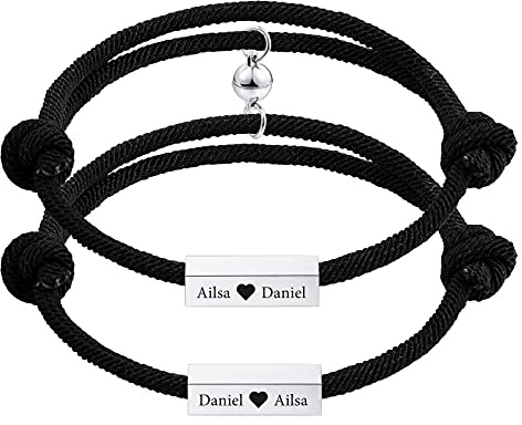 INBLUE Personalisierte 2 STÜCKE Magnetische Paar Armbänder Gravur Name für Frauen Männer Freund Freundin Einstellbares Seil Gegenseitige Anziehungskraft Passendes Schmuckset Liebesbeziehungsgeschenk