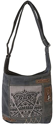 Sunsa Damen Hobo Tasche. Große Canvas/Leder Umhängetasche mit Mandala grau