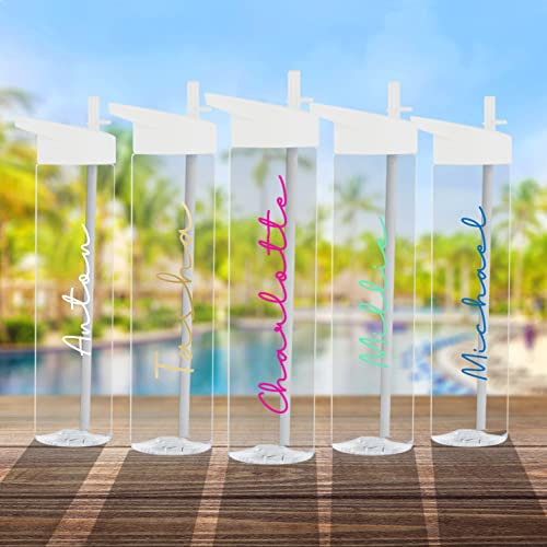 eBuyGB Personalised Water Bottle Clear ANY NAME Island Inspired Font School Sports Gift 600ml Custom Decal Vinyl Sticker