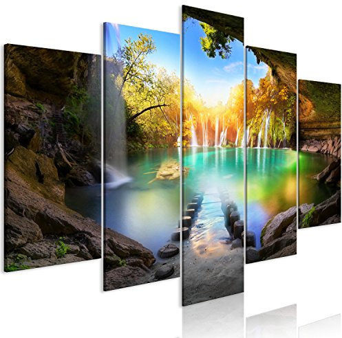 murando Cuadro Acústico Paisaje Gruta 100x50 cm espuma acústica absorbe el sonido aislamiento lienzo de 5 piezas Decoración de Pared Cascada c-A-0127-b-m