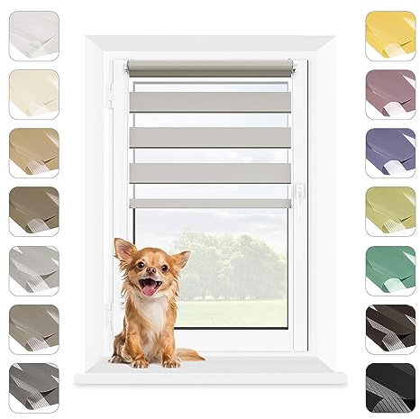 MARDOM Rollos für Fenster Ohne Bohren, Duo Rollo Tag und Nacht, Rollo Ohne Bohren, Doppelrollo Klemmfix Ohne Bohren, Fensterrollo Innen, Jalousien (Grau, 120x140 cm (Stoffbreite: 116)