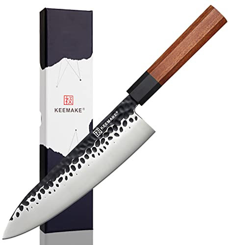 KEEMAKE Kochmesser Japanisches Messer - 20cm Küchenmesser Profi Scharfe Messer mit ergonomischer Griff in Geschenkbox Chef Kitchen Knife