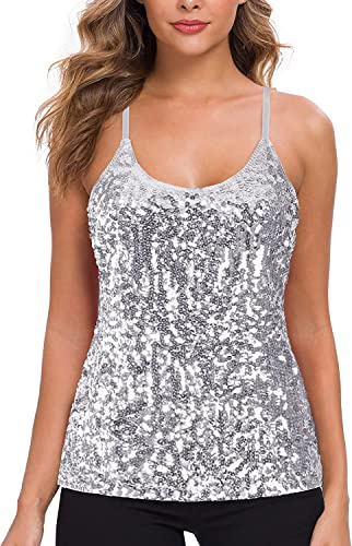 WILLIAMHUA Damen Pailletten Tops Glitzer Oberteile Sparkle Party Weste Ärmellos Tunika Weste Damen Sequin Tank Top