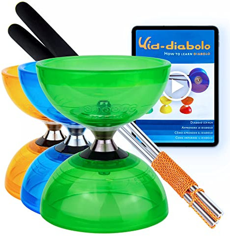 Juggle Dream Cyclone Quartz Diabolo Jonglierset – Freiläufer mit Kugellager Profi-Diabolo inkl. Aluminiumstäbe, Online-Lernvideo – Jonglierspielzeug (Grün)