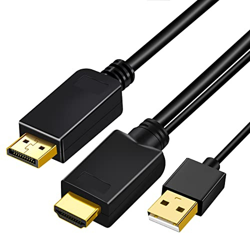 La Brodée Cable adaptador HDMI a DisplayPort de 2 m, 4K 60 Hz, salida macho HDMI a DP con audio, fuente HDMI en puerto de visualización para Xbox One, 360, NS, Mac, PC a monitor, no bidireccional..