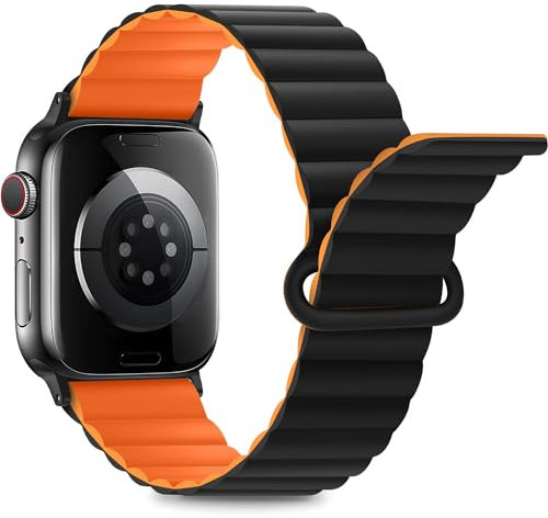 Anlinser Kompatibel mit Apple Watch Armband 49/46/45/44/42/41/40/38mm, Doppelseitiges Wendbares mit Loop Magnetic Ersatzband für iWatch Ultra 3-1 Serie 11/10/9/8/7-1 SE (49/46/45/44/42, Schwarz/OR)
