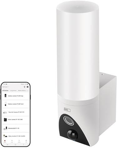 EMOS GoSmart Telecamera di sorveglianza per esterni, IP-300 Torch con WiFi e App + 1200 lm, telecamera IP rotante 1080p con luce, compatibile con Alexa, Google Assistant, senza trappola ABO, bianco