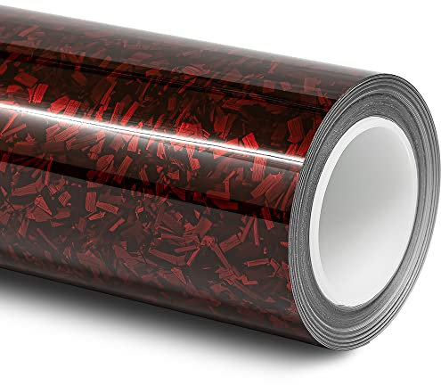 Folindo® 3D Forged Carbon Autofolie Rot Glanz (22,88€/m²) | 200 x 152 cm | Selbstklebende Luftkanal Folie zur Auto Folierung | Blasenfrei