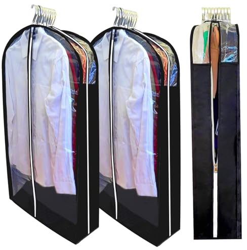 homeminda Garment Bags for Hanging Clothes with 6.3 Gusset, 40 Suit Bags for Closet Storage, Clear Dust Proof Suits Covers and Side Zipper Protector for Jacket, Coat, Sweater, Shirts, 3 Packs