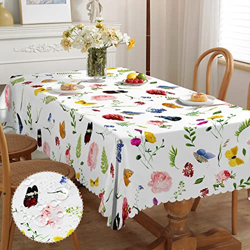 iEvery Tischdecke Frühling Abwaschbar, Floral Gartentischdecke Rechteckig Wetterfest Table Cloth für Draußen Polyester Tischdecke Outdoor Waterproof für Gartentisch Küche Garten Party 110x140 cm