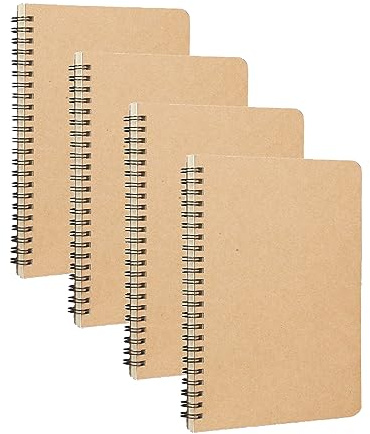 4 StüCk Pergamentumschlag Spiralblock A5, Kariert Notizbuch Liniert 120 Seiten/60 Kladde füR Schule Und BüRo