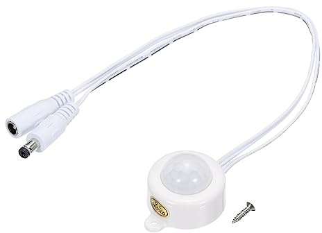 sourcing map Interruptor de sensor activado por movimiento PIR DC 5V-24V 5A con cable acoplador CC para gabinete de cocina, tira de luz LED, con sensor de luz blanco