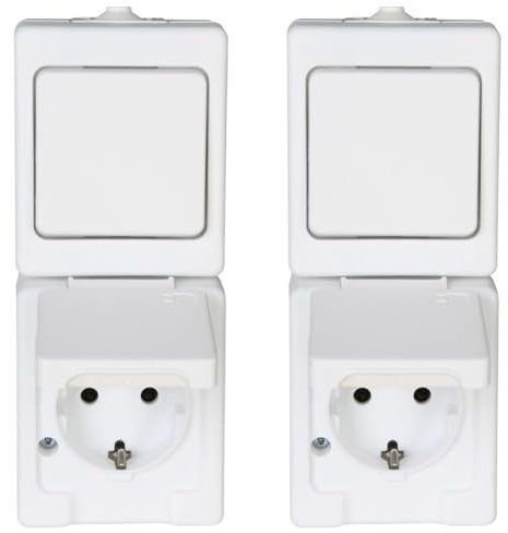 Kopp 130102009 Aufputz-Feuchtraum Aus/Wechselschalter-Steckdosenkombination, IP44, Standard (Packung mit 2)
