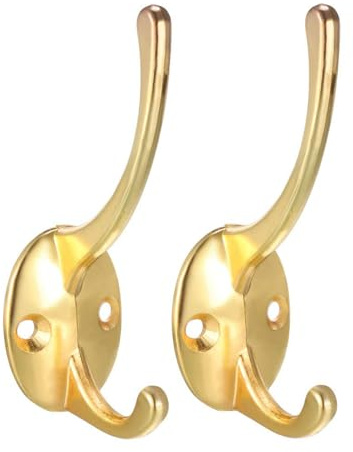 TA-VIGOR 2Pcs Coat Hooks, Heavy Duty Wall Mounted Coat Hat Hook, Gold Robe Vintage Hooks Hangers for Hat Clothes Hanger Towel Keys
