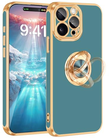 Fingic iPhone 15 Pro Max Case with 360° Ring Holder Stand, Magnetic Car Mount Support - Slim Shockproof Protection for Women Men Boy, 6.7 2023, Blue Gray