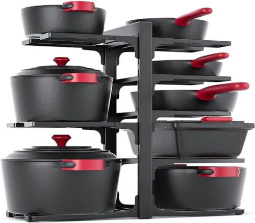 Saloniture Pots and Pans Organizer Rack for under Cabinet, 8-Tier Heavy Duty Adjustable Pot Organizer Rack for Kitchen Cabinet Organizers and Storage