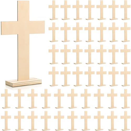 Beeveer 48 Pcs Nativity Wooden Crosses for Baptism, Unfinished for Centerpieces Standing for Crafts Rustic Wood Cross First Communion Baptism Christmas Decorations(Classic)