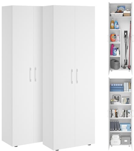 Bellamio Apol Schrank 2er Set 60 cm, Aktenschrank & Besenschrank, Weiß | Mehrzweckschrank Set, Vorratsschrank mit Staubsaugerfach, Haushaltsschrank 60 cm breit, Allzweckschrank, Schrankset, Stauraum