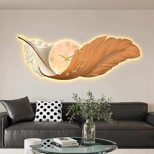 MIDUOLAI GroßE Feder-Wanduhren, FüR Wohnzimmer Deko Nachtlicht Feder Wand, Kunst 3D-Harz GroßE FlüGel Wand, Kunst-Wandskulptur, Wandlampe Zum AufhäNgen,06,120cm