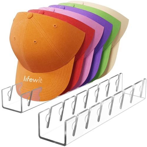 Lifewit Hat Organizer för Baseball Caps 2 Pack, Ingen installation Akryl Hat Stand för 14 Caps, Cowboy Hat Förvaringsställ Hållare för Garderob/Sovrum/Dresser Display, Klar
