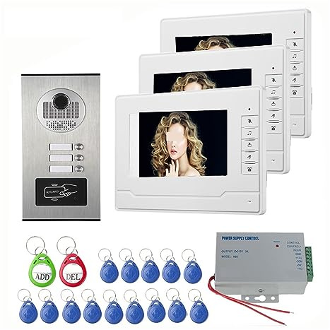 ZXLPHAZ Wired Home 7inch Color Monitors Apartment Wired Video Door Phone RFID HID Card Audio Visual Intercom System Easy Installation (Size : 530-V70C-4) (530V70N3)