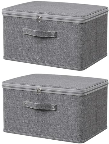 Generisch Organizer Boxen Abschließbar, 2 Stück Unterbett Aufbewahrungsboxen Stoff, Karton Mit Deckel, Abschließbare Box für Kleidung & Toys