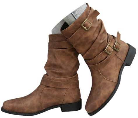 ticticlily Damen Ankle Boots Frauen Stiefeletten Schlupfstiefel Elegant Wildleder Halbstiefel Mit Schnalle Kurzstiefel Winterstiefel Blockabsatz Damenstiefel