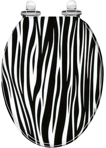 Toilettensitz mit Absenkautomatik, Harzmaterialien, Toilettendeckelbezug mit Verstellbarem Scharnier Und Schnellverschluss für Einfache Reinigung, Toilettensitze für O-/V-/U-Form(Zebra Print)