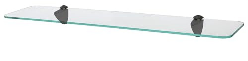 Harbour Housewares Abgerundetes Schwebendes Badezimmerregal aus Glas - 60cm - Klar/Schwarz - 1x Wandmontage Küche Schlafzimmer Dusche Zimmer Dekor Caddie Handtuch Lagerung Veranstalter mit Klammern