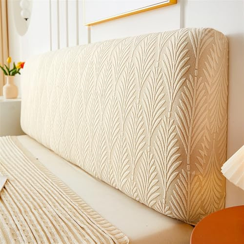 Momooda Stretch Jacquard Kopfteilbezug, Austauschbarer Bettkopfteil Hussen, Waschbarer Gepolsterter Staubdichter Bezug, Beige, 200cm