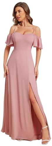 Ever-Pretty Robe de Soirée Longue Femme Épaules Dénudées à Bretelles à Volants Fendue en Mousseline Fluide 0237
