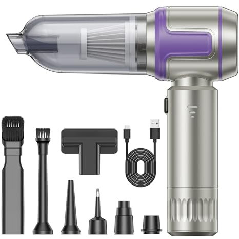 Tidy Cats Aspirabriciole Senza Fili, 16000Pa Aspirapolvere Auto con Potente Aspirazione, 3 Velocità Mini Aspirapolvere Portatile Senza Fili per Auto, Casa, Ufficio, Aspira Peli Cane, Viola