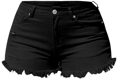 Short en jean pour femme - Taille haute - Pantalon court sexy avec boutons - Pantalon d'été vintage respirant avec poches - Pantalon en denim skinny - Coupe ajustée - Pantalon court décontracté, Noir