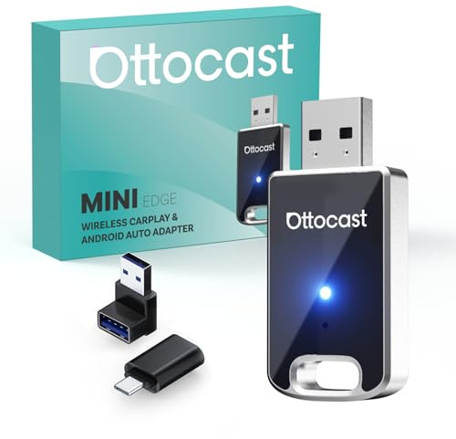 OTTOCAST (Neues 2025 Modell) 2-in-1 Wireless Carplay Android Auto Adapter | OTTO CAST Mini Edge für iOS 10+ & Android 11+, Nahtlose Verbindung für Fahrzeuge mit Werksseitigem Carplay/AndroidAuto