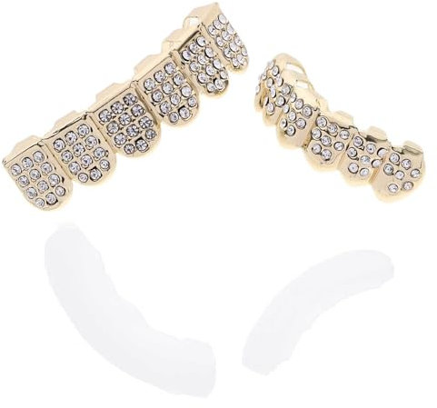 FRCOLOR 1 Set Grills Für Ihre Zähne Zahnschmuck Zahnschmuck Set Hip Hop Mundgrills Hip Pop Zubehör Rapper Kostüm Requisiten Metallgrills Für Zähne Strass Zahngrill Kupfer Golden